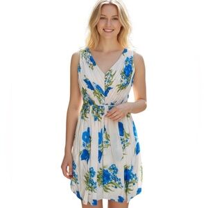 Boden Women’s Fit & Flare Floral Blue Cream Sleeveless Mini Cocktail Dress 2P